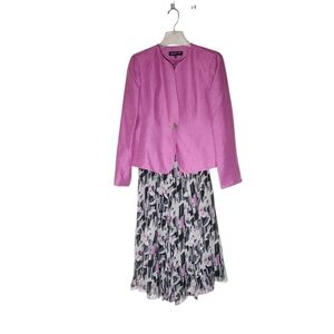 Jones New York Pink Blazer Black Grey Pink Pattern Skirt Set Size 6P